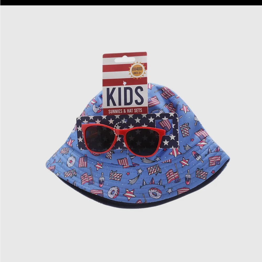 Kids Blue Patriotic Hat and Sunglasses Set